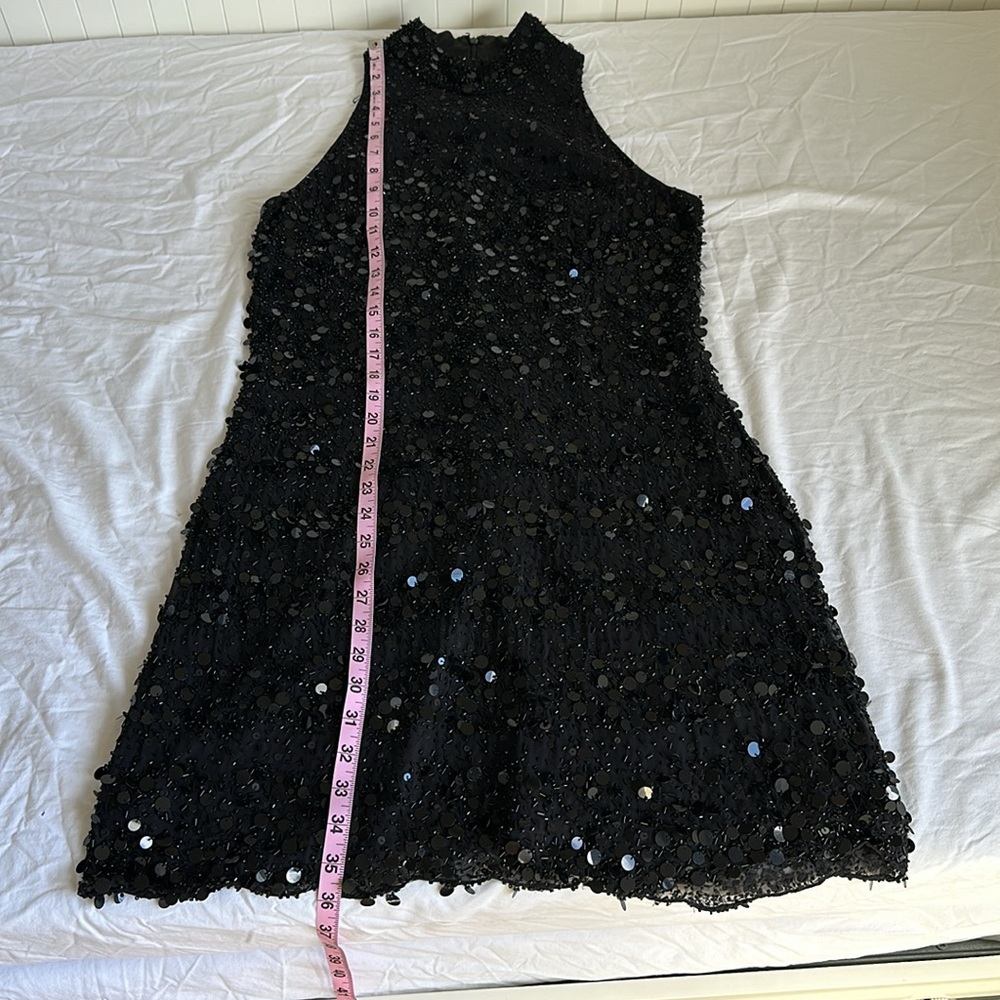 Bicici 100% Silk Sequin & Beaded Black Halter Mock Neck DiscoMini Cocktail Dress - Picture 14 of 14